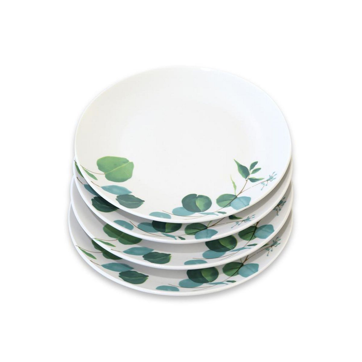 DORAL - Set 4 Platos Pan 18 cm Porcelana Flor Verde