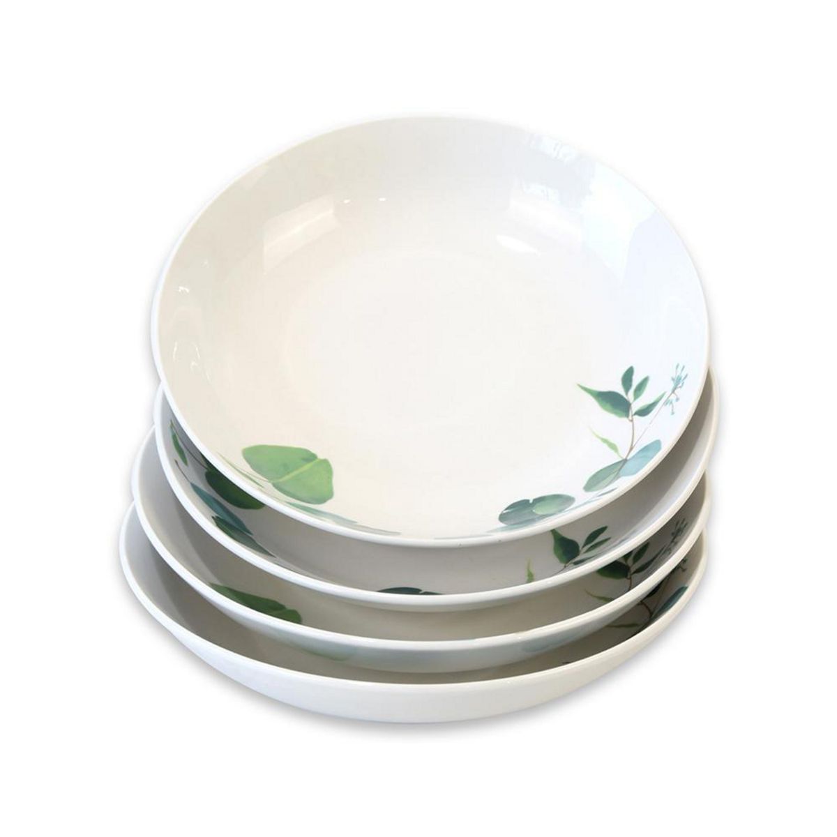 DORAL - Set 4 Platos Hondo 21 cm Porcelana Flor Verde