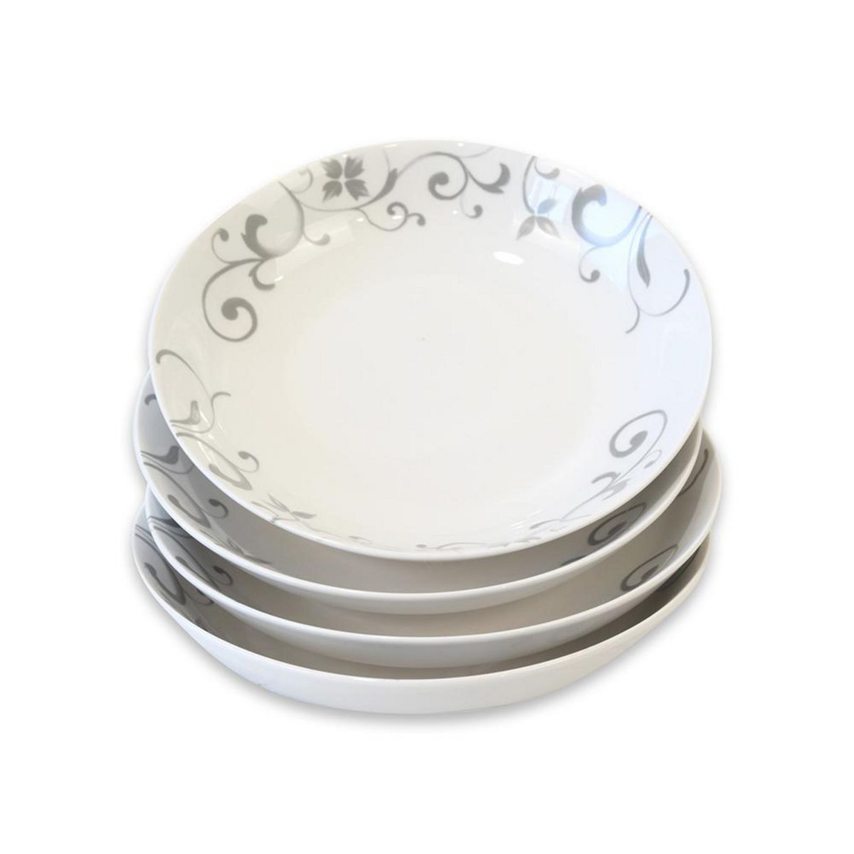 DORAL - Set 4 Platos Hondo 21 cm Porcelana Flor Gris