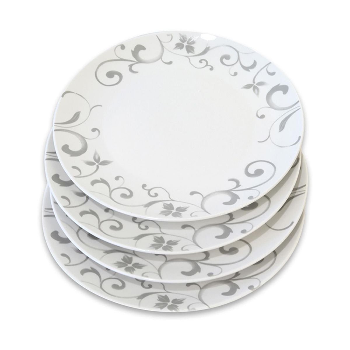 DORAL - Set 4 Platos Pan 18 cm Porcelana Flor Gris