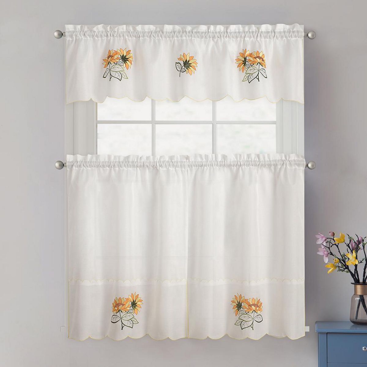 DORAL - Set 3 Cortinas De cocina 148x40 cm Blanco