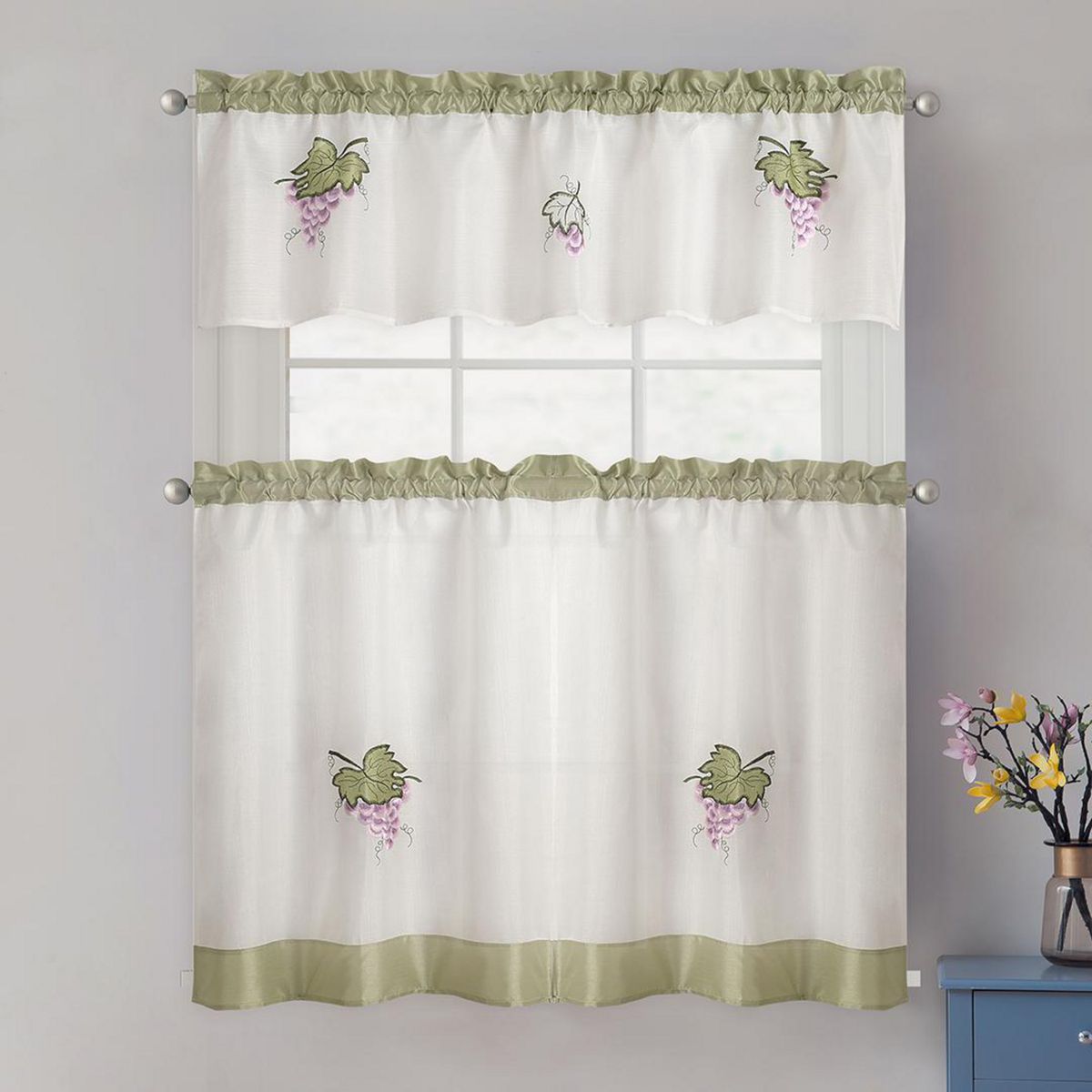 DORAL - Set 3 Cortinas De cocina 148x40 cm Blanco