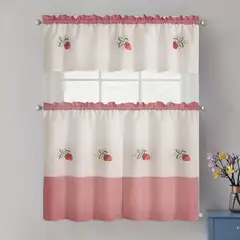 DORAL - Set 3 Cortinas De cocina 148x40 cm Blanco/rojo