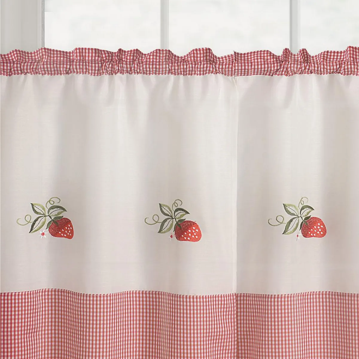 DORAL - Set 3 Cortinas De cocina 148x40 cm Blanco/rojo