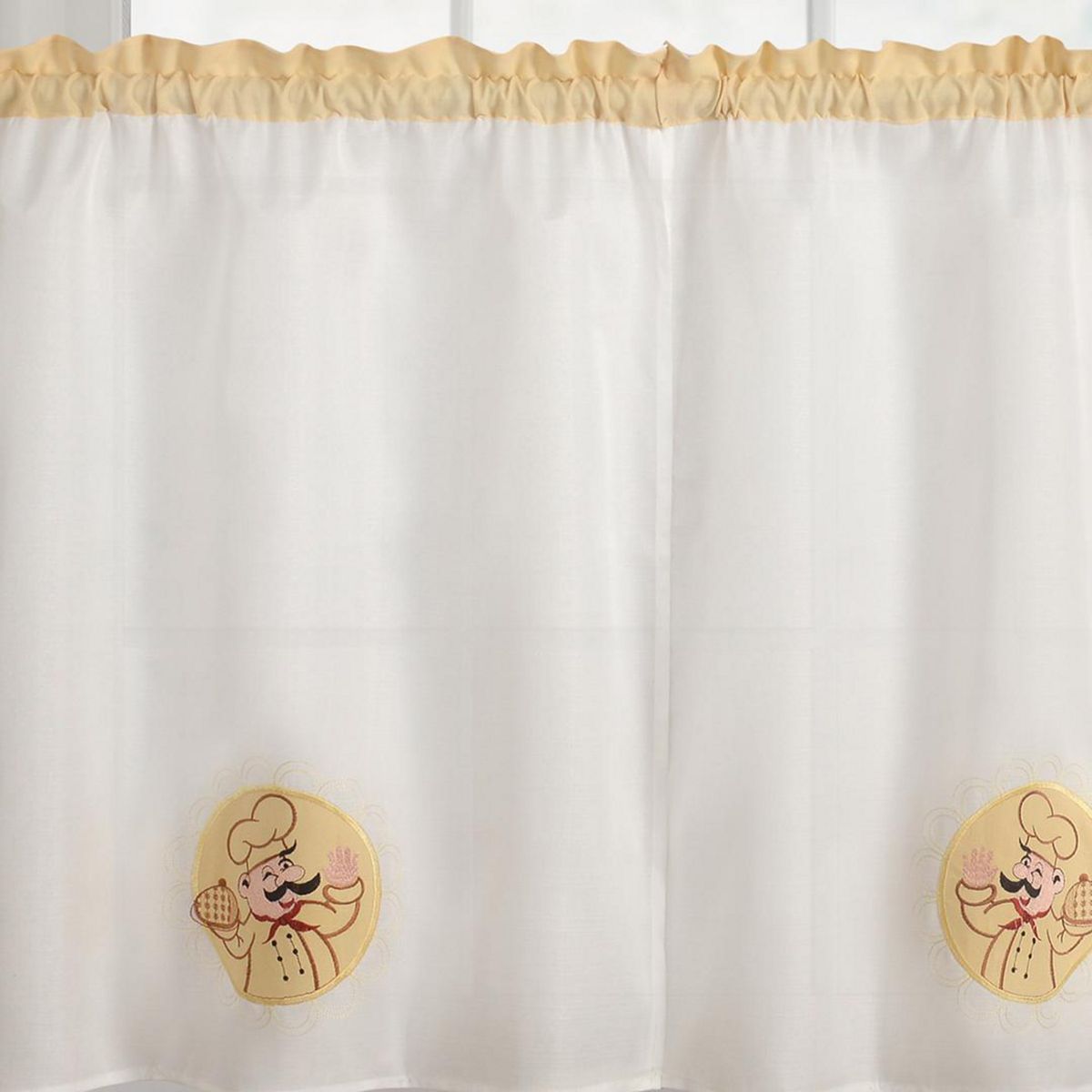 DORAL - Set 3 Cortinas De cocina 148x40 cm Blanco/amarillo