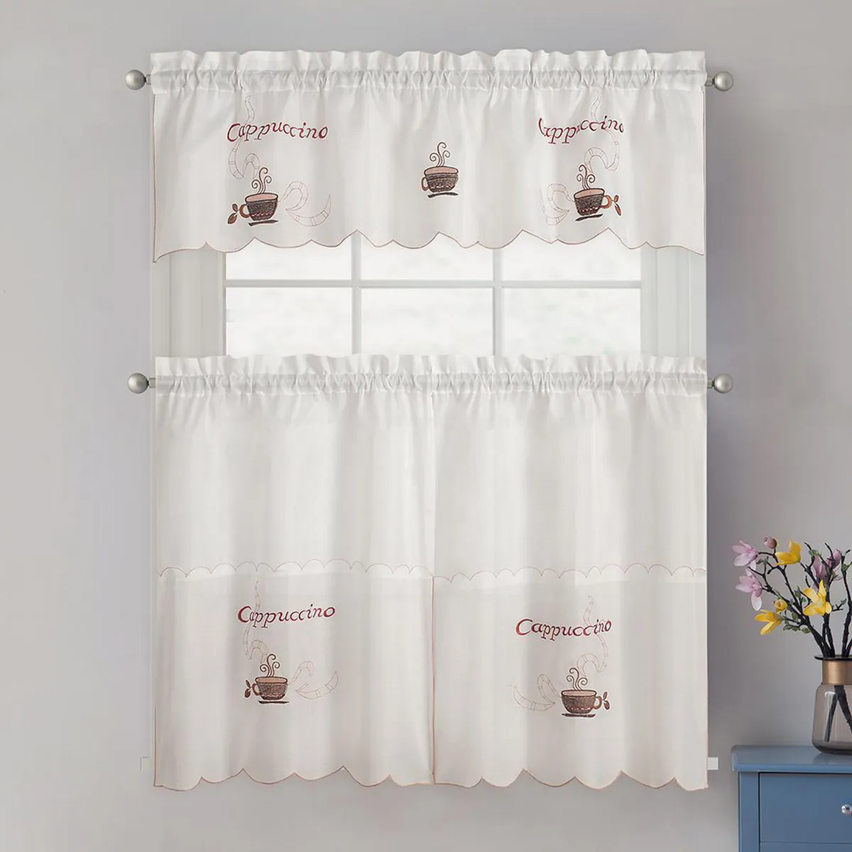 DORAL - Set 3 Cortinas De cocina 148x40 cm Blanco