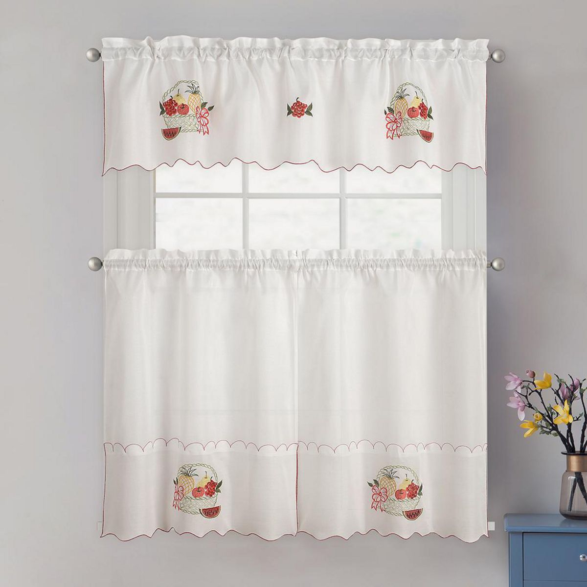 DORAL - Set 3 Cortinas De cocina 148x40 cm Blanco