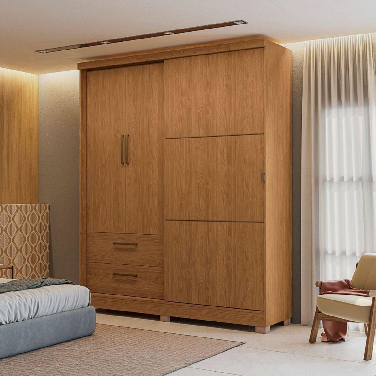 ROCA - Closet 3 Puerta(s) 2 Cajón(es) 4 Repisa(s) 180x218x50 cm Canela