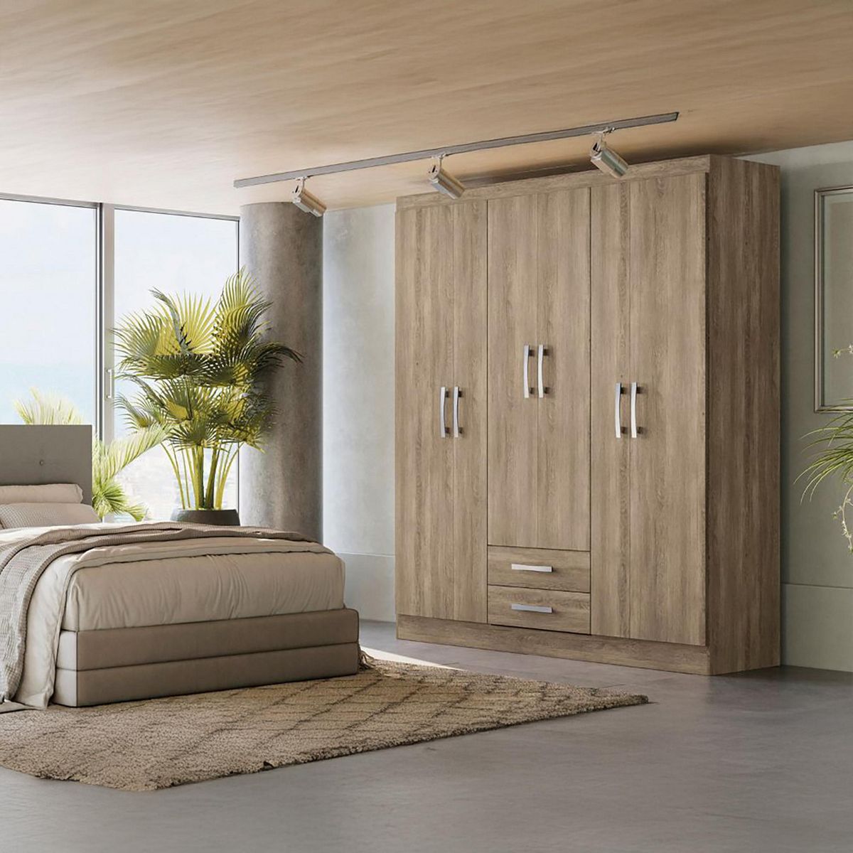 ROCA - Closet 6 Puerta(s) 2 Cajón(es) 3 Repisa(s) 154x182x45 cm Café
