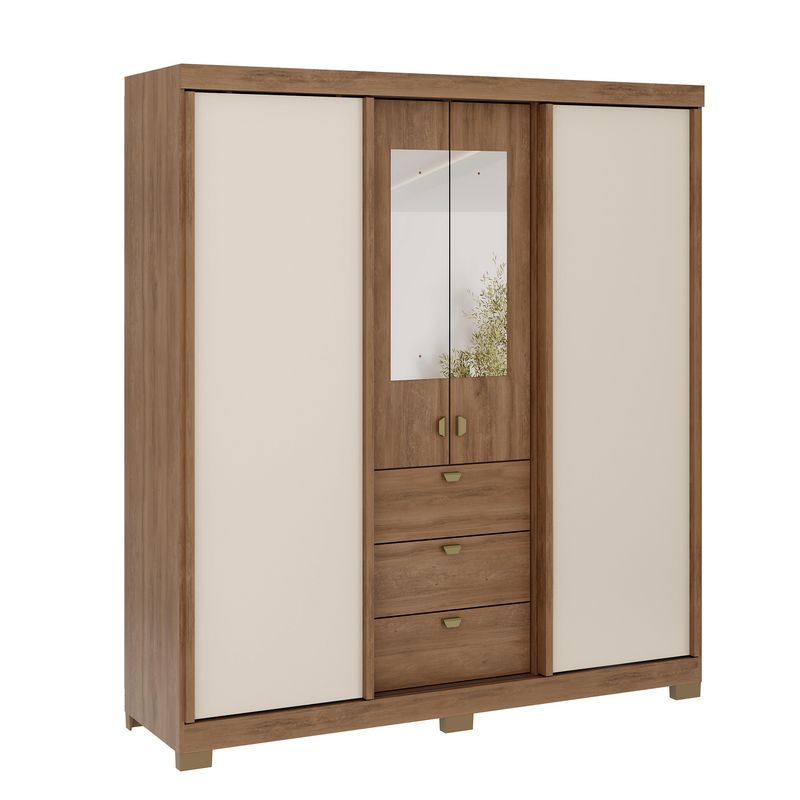 ROCA - Closet 4 Puerta(s) 3 Cajón(es) 5 Repisa(s) 180x200x52 cm Canela- Vainilla