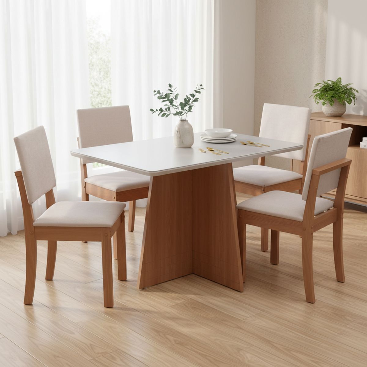ROCA - Juego de Comedor Lotus 4 Sillas Mesa Rectangular 105x76x135 cm Café