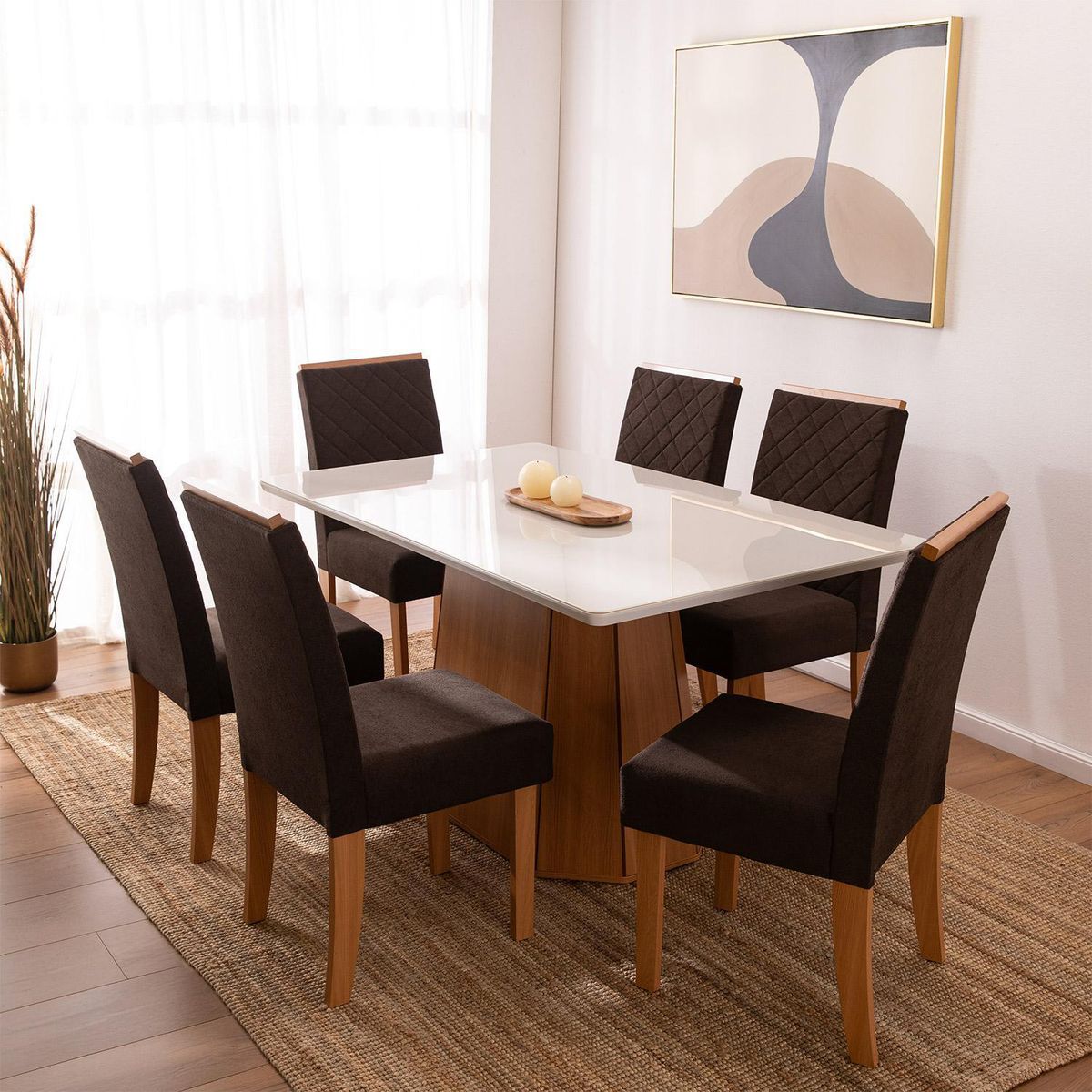 ROCA - Juego de comedor Ribeira 4 Sillas Mesa Rectangular 90x80x160 cm Canela