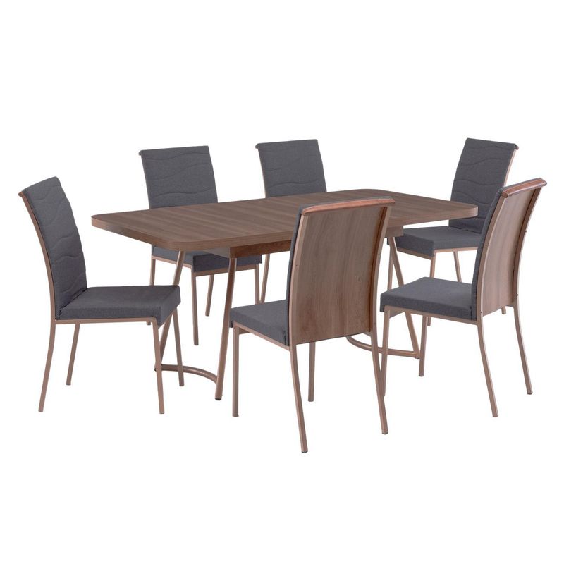 ROCA - Juego de Comedor Roma 6 Sillas Mesa Rectangular 94x74x170 cm Canela