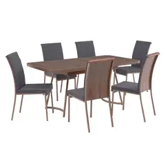ROCA - Juego de Comedor Roma 6 Sillas Mesa Rectangular 94x74x170 cm Canela