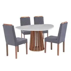 ROCA - Juego de Comedor Toledo 4 Sillas Mesa Ovalada 80x78x120 cm Ceniza