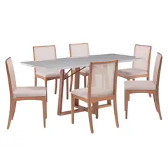 ROCA - Juego de Comedor Nara 6 Sillas Mesa Rectangular 90x80x180 cm Canela