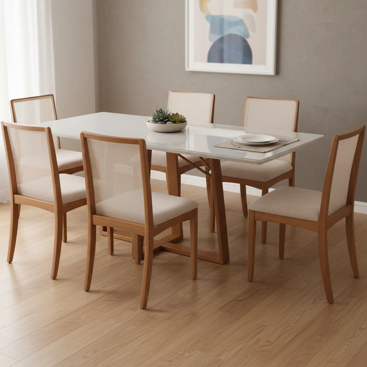 ROCA - Juego de Comedor Nara 6 Sillas Mesa Rectangular 90x80x180 cm Café