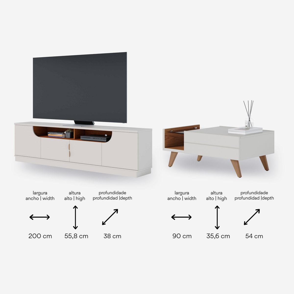 DI PORETTI - Combo Rack TV 75 " Santorini Blanco 200x55.8x54 cm