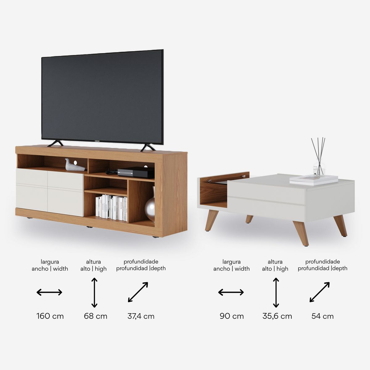 DI PORETTI - Combo Rack TV 65 " Inaja Blanco 160x68x54 cm