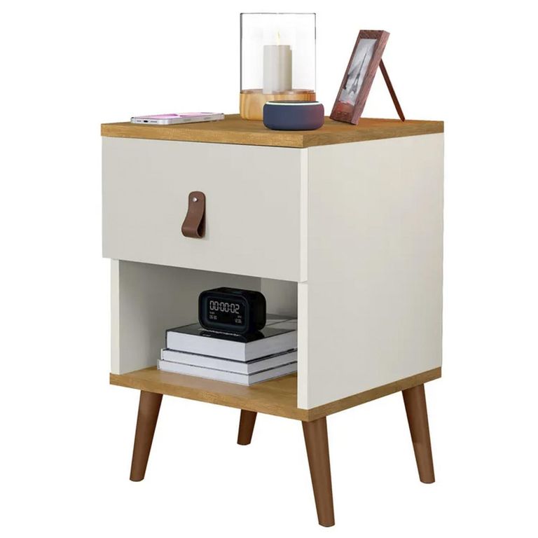 ALTAVISION Velador 1 Cajón(es) Larissa 40x58x38 cm Blanco - café
