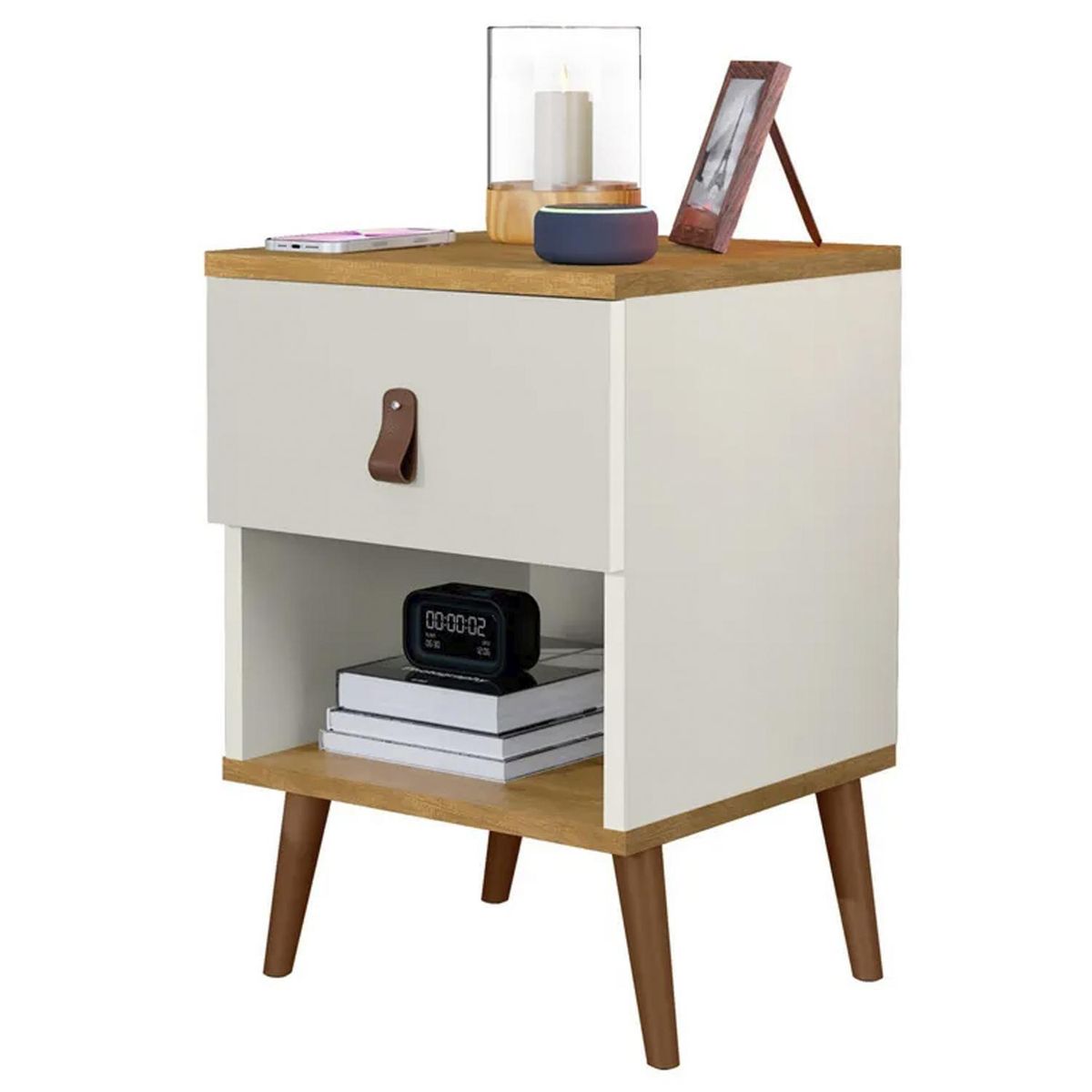 ALTAVISION - Velador 1 Cajón(es) Larissa 40x58x38 cm Blanco - café