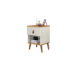 ALTAVISION - Velador 1 Cajón(es) Larissa 40x58x38 cm Blanco - café