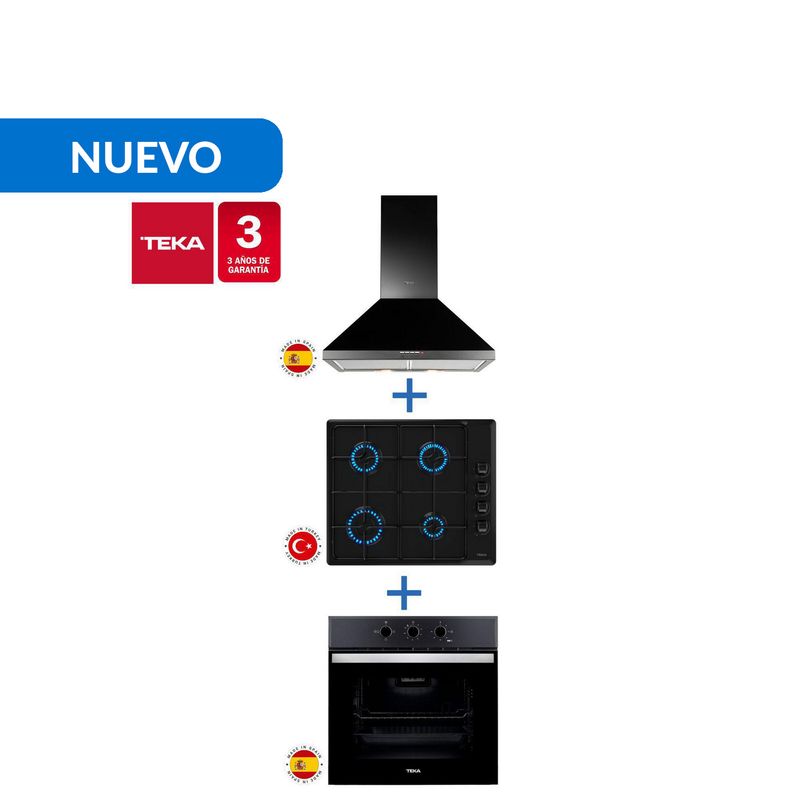 TEKA - Combo Empotrado Horno, Encimera, Campana, Hbb510 + Hlx640Bk + Dbb60 Bk