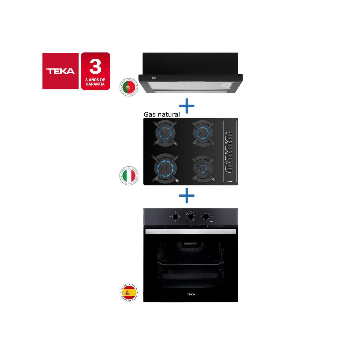 TEKA - Combo Empotrado Horno, Cocina, Campana, Hbb510 + Gbc64003 Nat + Tl6310 Bk