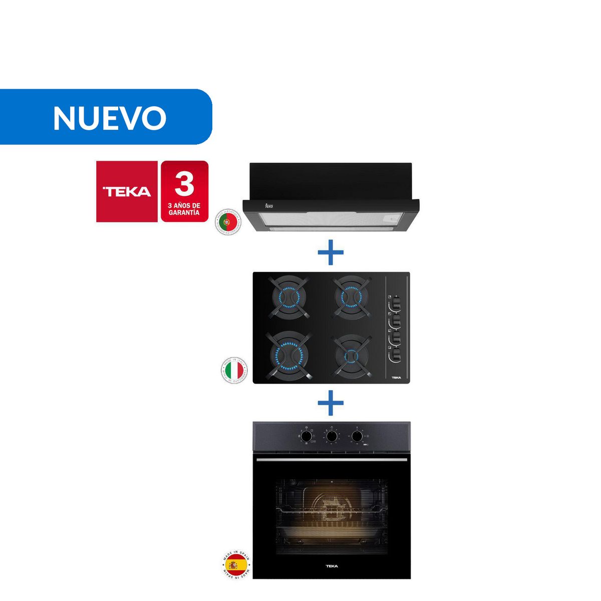 TEKA - Combo Empotrado Horno, Encimera, Campana, Hsb610 + Gbc64003But + Tl6310Bk