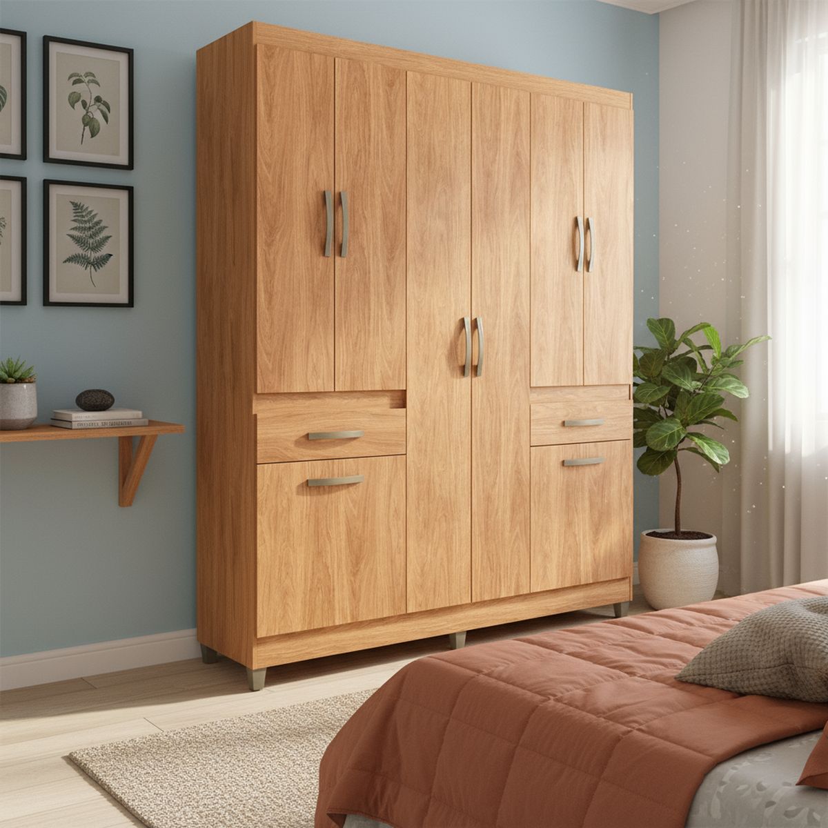 VEKKAHOME - Closet 8 Puerta(s) 2 Cajón(es) 6 Repisa(s) 163x200x47 cm Café