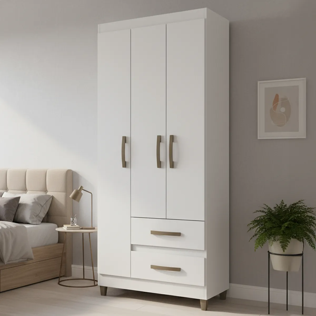 VEKKAHOME - Closet 3 Puerta(s) 2 Cajón(es) 4 Repisa(s) 75x180x40 cm Blanco