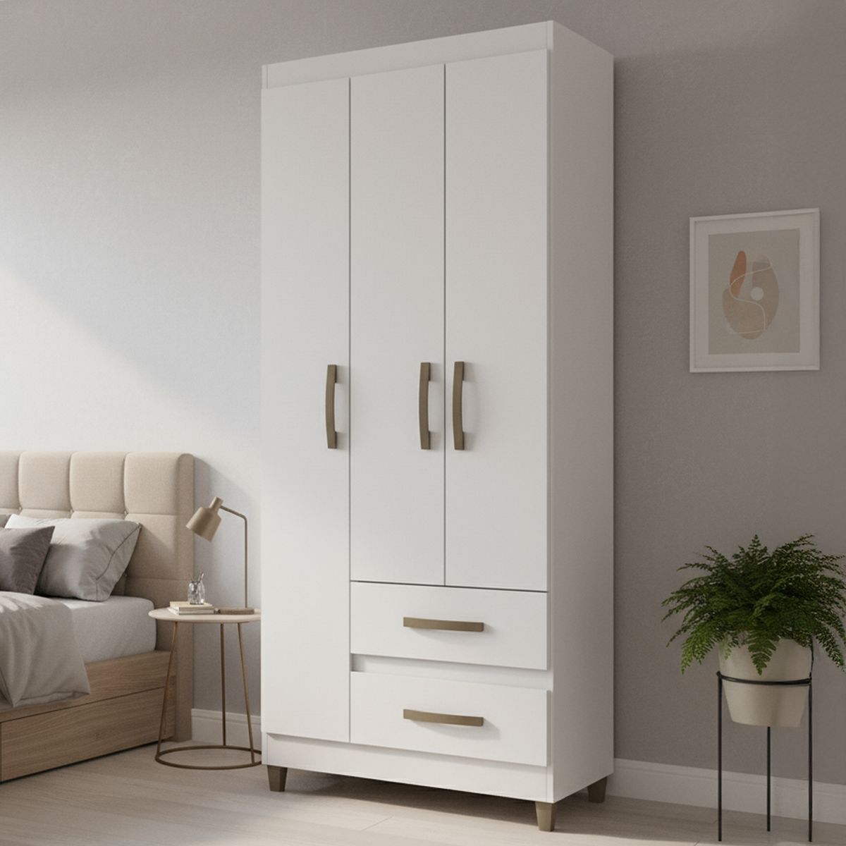 VEKKAHOME - Closet 3 Puerta(s) 2 Cajón(es) 4 Repisa(s) 75x180x40 cm Blanco