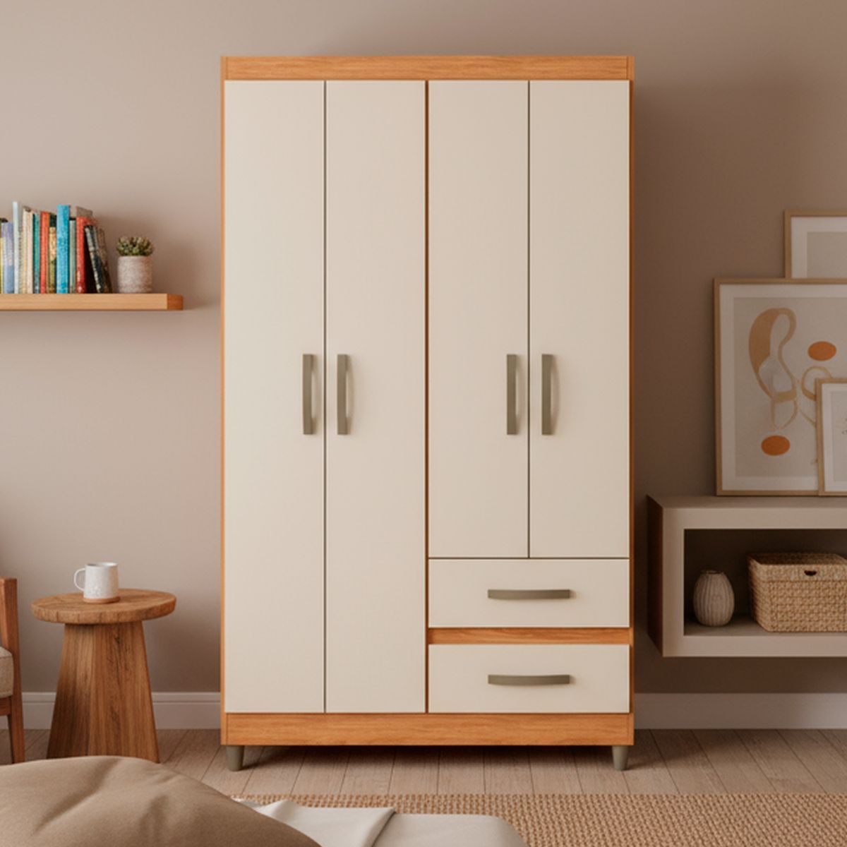 VEKKAHOME - Closet 4 Puerta(s) 2 Cajón(es) 4 Repisa(s) 99x180x40 cm Beige