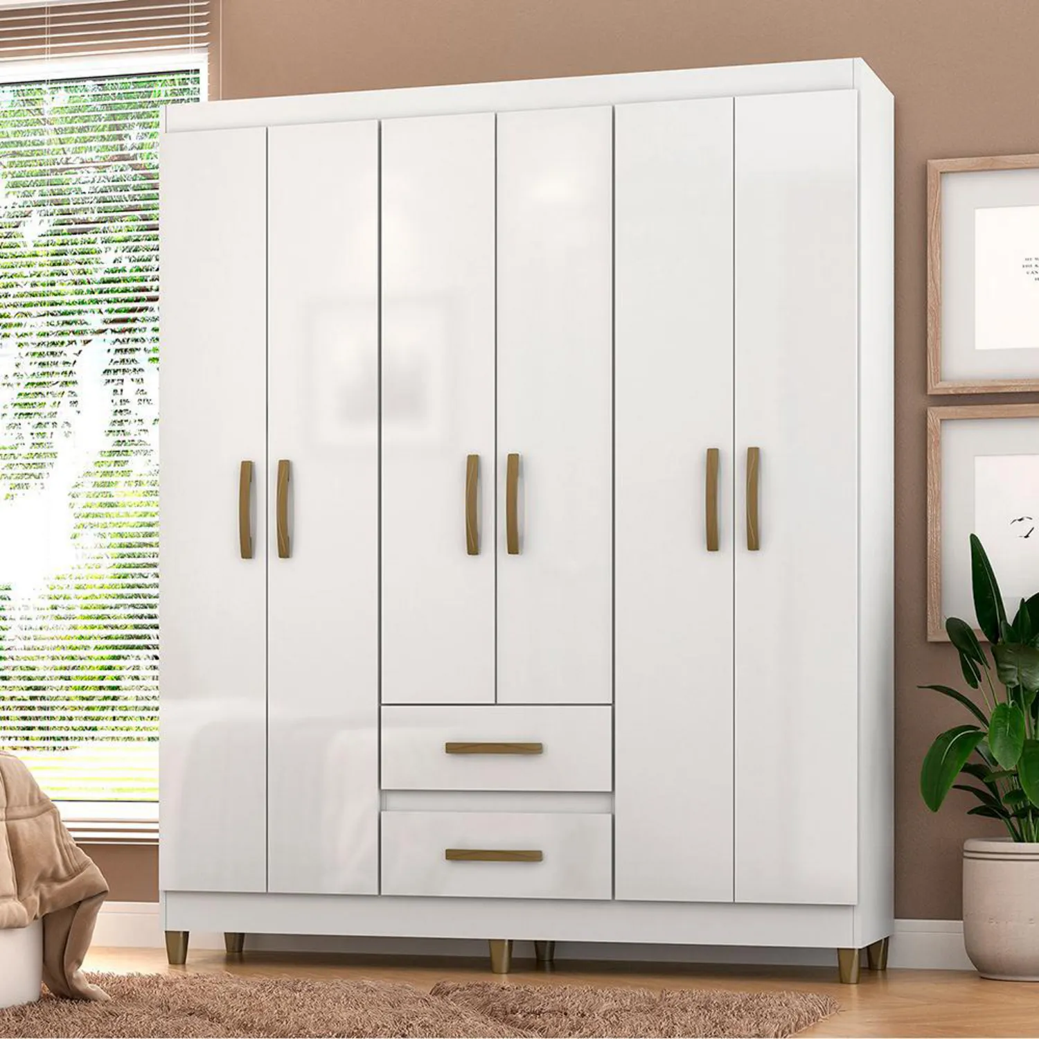 VEKKAHOME Closet 6 Puerta(s) 2 Cajón(es) 6 Repisa(s) 148x180x40 cm