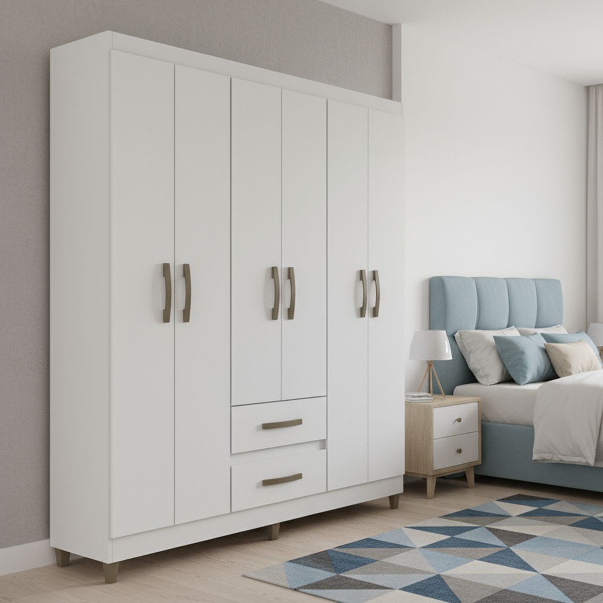 Closet 6 Puerta(s) 2 Cajón(es) 6 Repisa(s) 148x180x40 cm Blanco, marca VEKKAHOME - Foto Principal