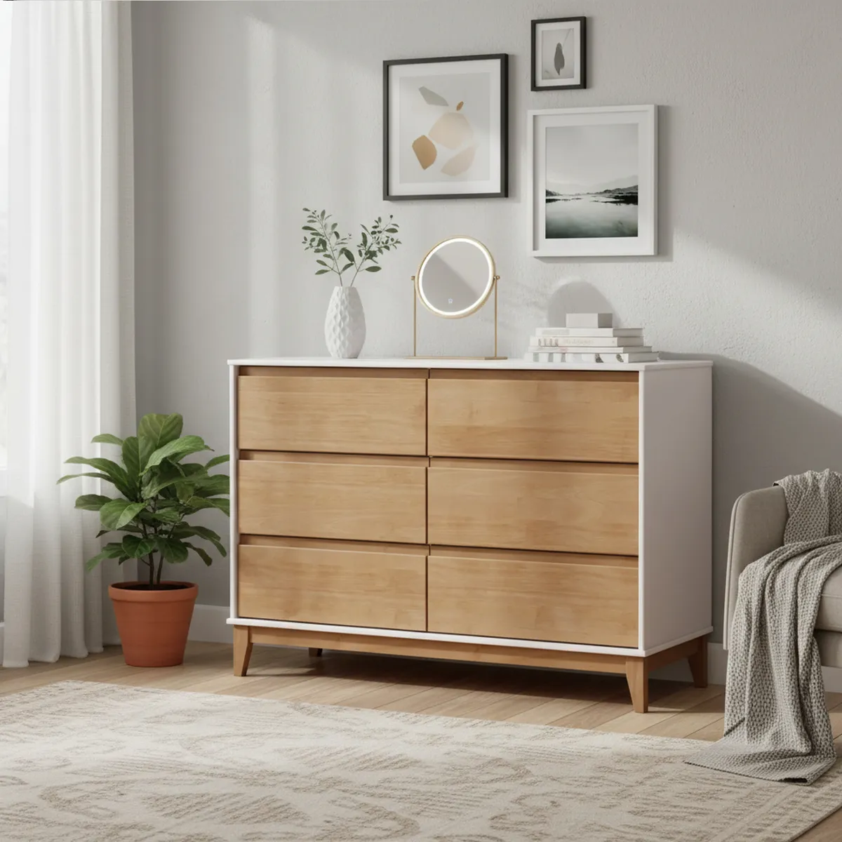 ROCA - Cómoda 6 Cajón(es) Tucumán 125x85x45 cm Blanco- Roble