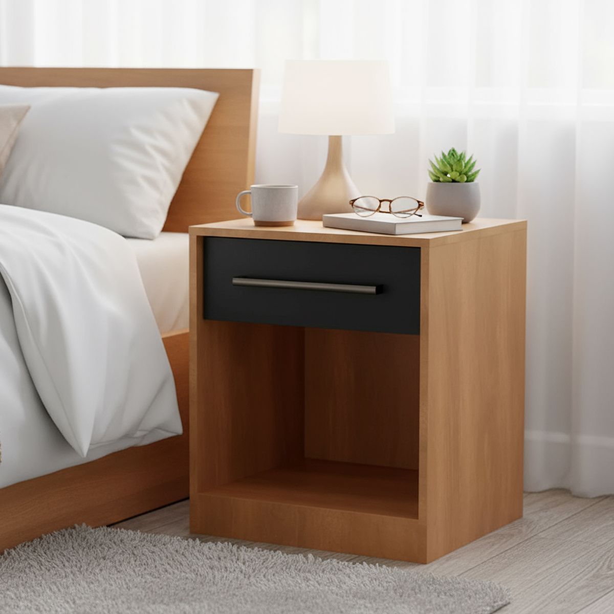 ROCA - Velador 1 Cajón(es) Ambar 45x56x40 cm Negro