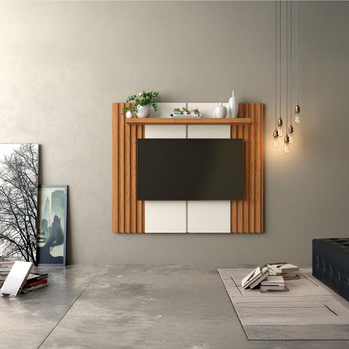 ROCA - Panel TV 55 " Iguape Canela/Blanco 140x120x23.5 cm