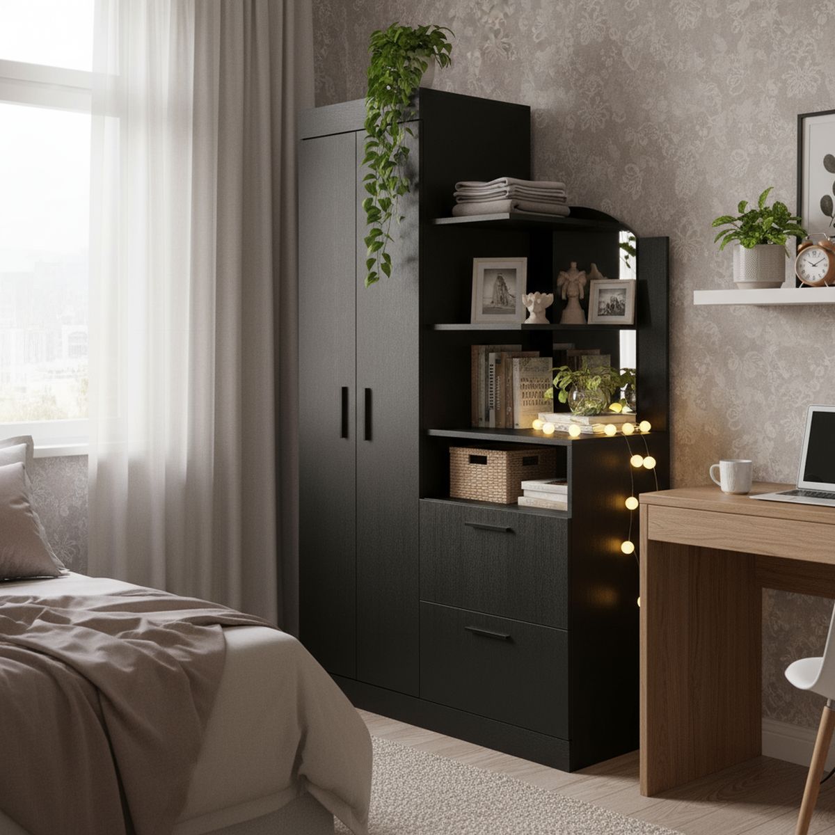 TUHOME - Closet 3 Puerta(s) 1 Cajón(es) 3 Repisa(s) 103x179x48.3 cm Wengue