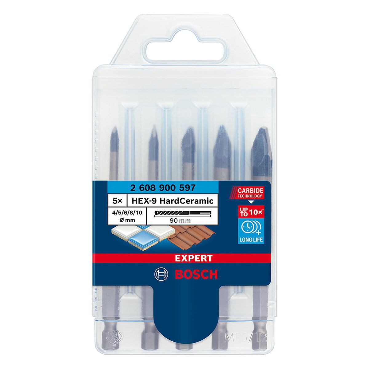 BOSCH - Juego 5 brocas para porcelanato HEX-9 Hard Ceramics