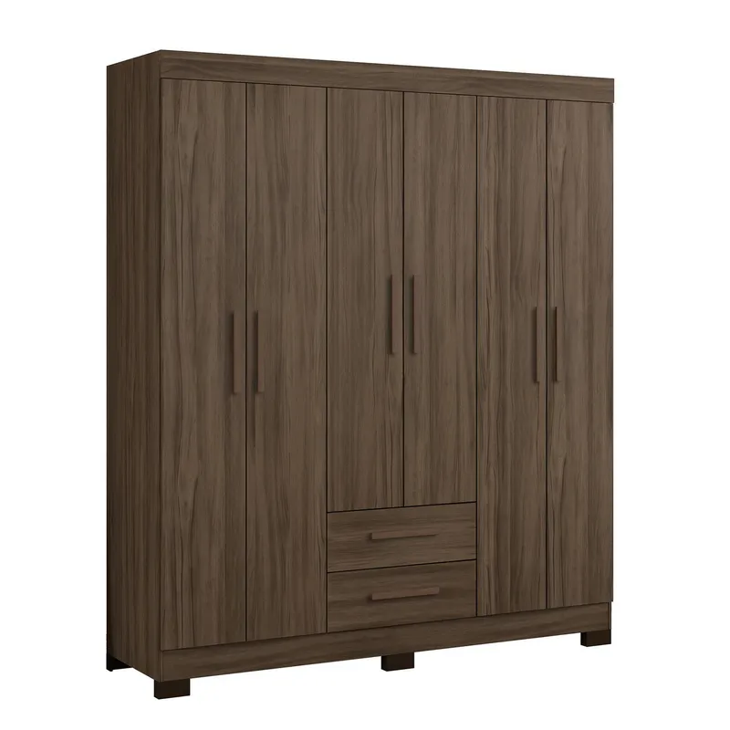 HOME MOBILI - Closet 6 Puerta(s) 2 Cajón(es) 3 Repisa(s) 161x187x44 cm Nogal