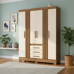 HOME MOBILI - Closet 6 Puerta(s) 3 Cajón(es) 4 Repisa(s) 159x200x45 cm Blanco café