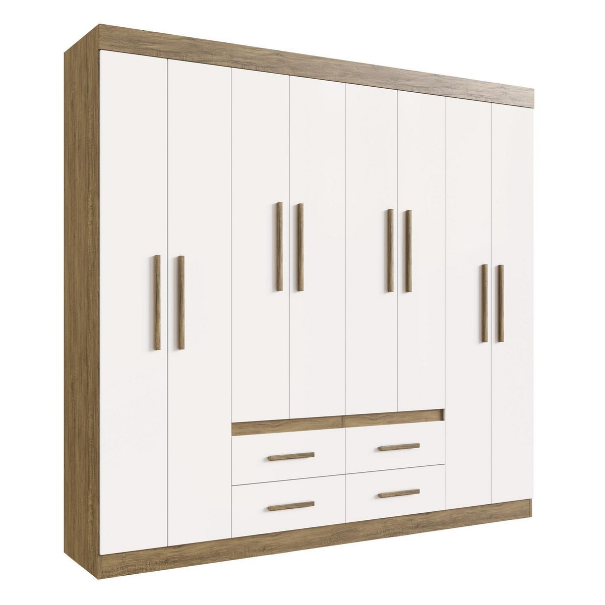 HOME MOBILI - Closet 8 Puerta(s) 4 Cajón(es) 8 Repisa(s) 206x200x45 cm OFF White nogal