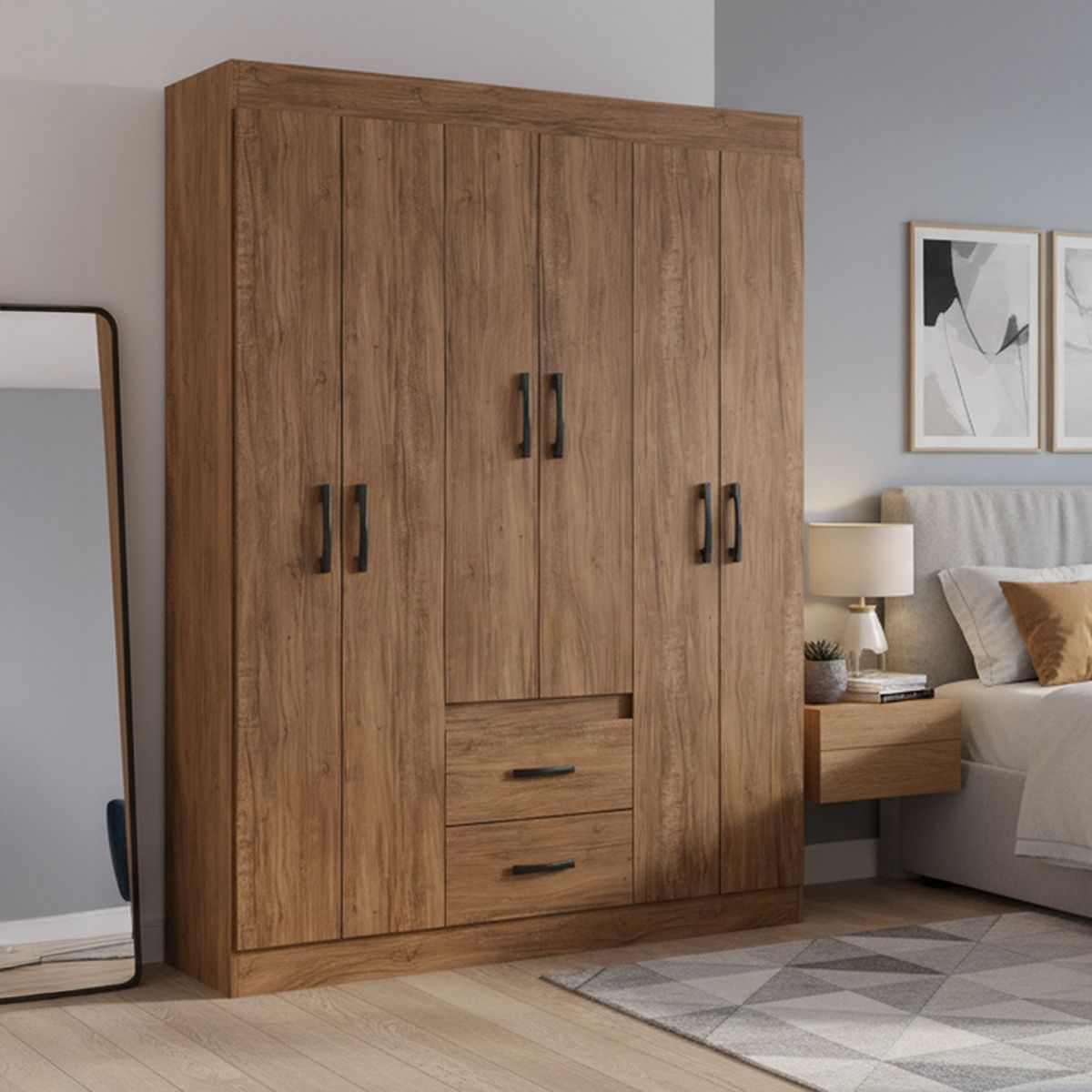 HOME MOBILI - Closet 6 Puerta(s) 2 Cajón(es) 3 Repisa(s) 137x175x38 cm Nogal