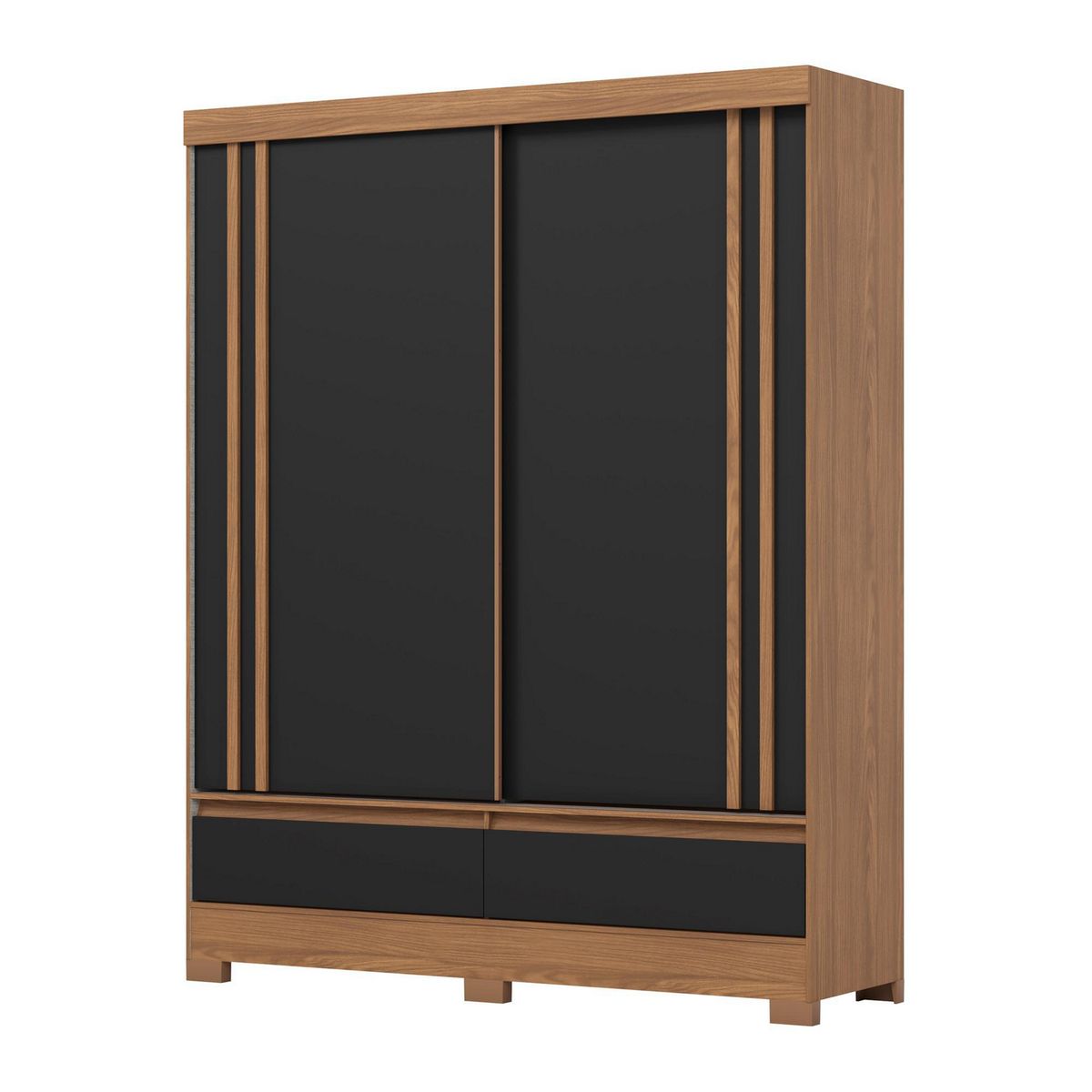 HOME MOBILI - Closet 2 Puerta(s) 2 Cajón(es) 2 Repisa(s) 160x200x48 cm Natura - OFF Whitte- negro