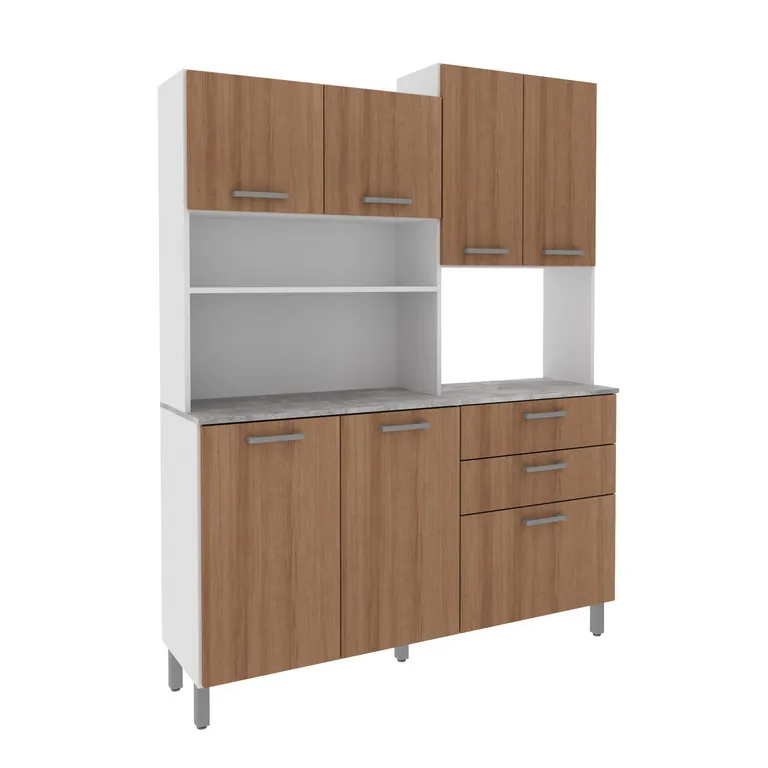 Kit Mueble de cocina 6 puertas 3 cajones blanco/alm/concreto