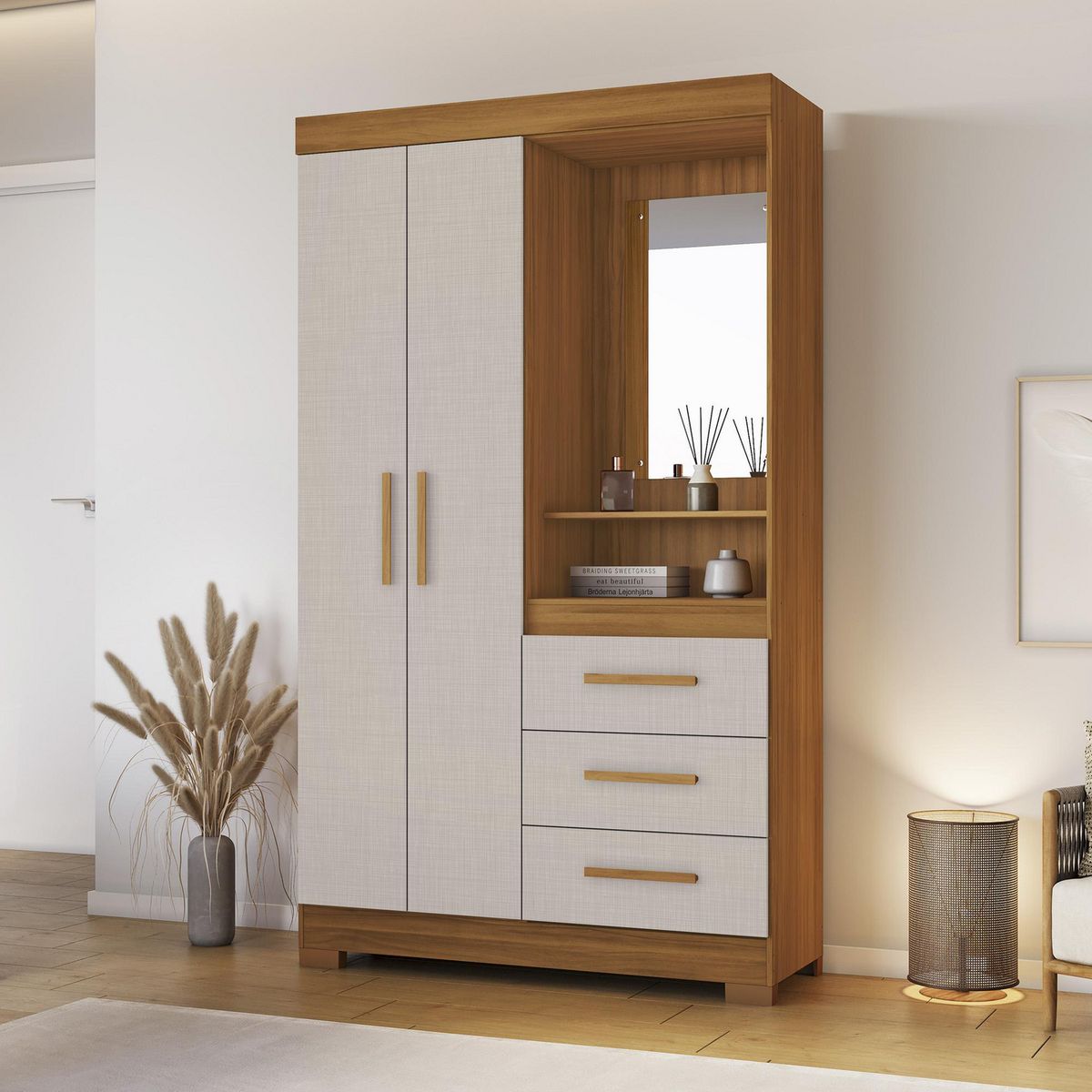 HOME MOBILI - Closet 2 Puerta(s) 3 Cajón(es) 1 Repisa(s) 108x187x39.5 cm OFF Whitte nogal