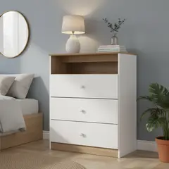 HOME MOBILI - Cómoda 3 Cajón(es) Magia 75x95x40 cm Blanco / nogal