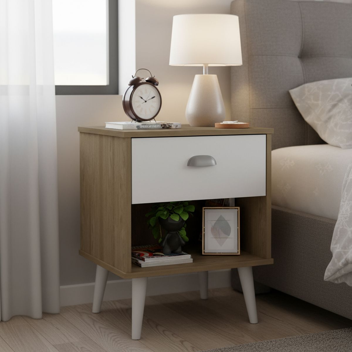 ALTAVISION - Velador 1 Cajón(es) CR-2006 44x56x40.5 cm Café - blanco