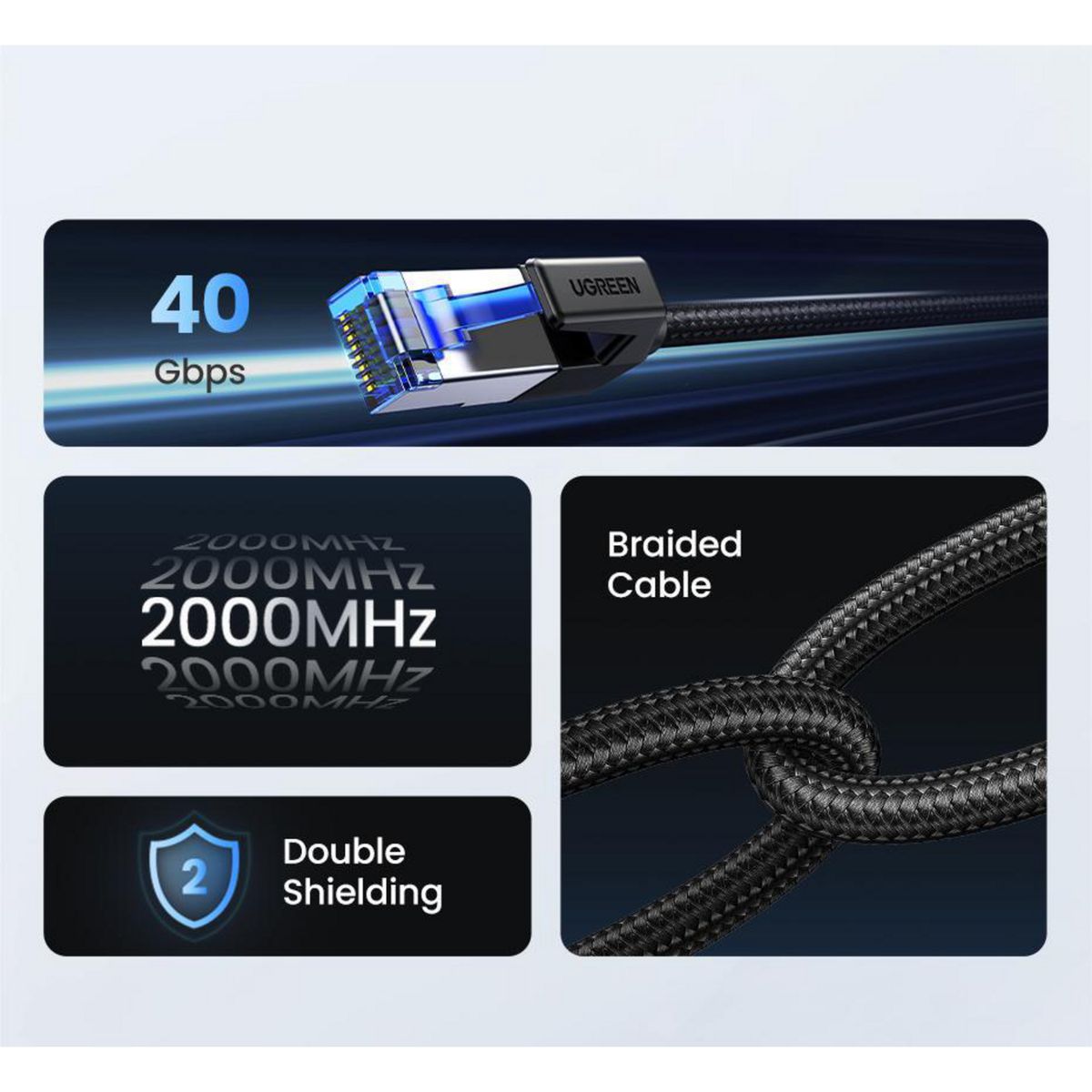 UGREEN - Cable de Red CAT8 F/FTP de 5 Metros (40Gbps) Trenzado Negro NW153